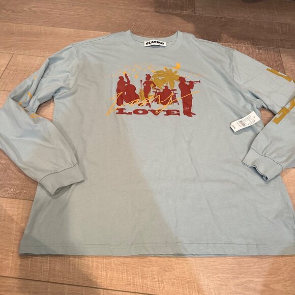PACSUN PLAYBOY MENS BLUE LONG SLEEVE T SHIRT NEW XL - Picture 2 of 9